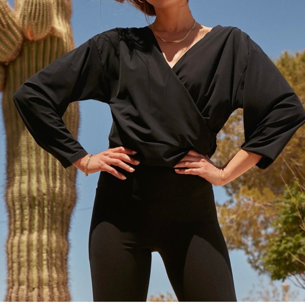 ADAY Black Wrap-Front Long-Sleeve Top